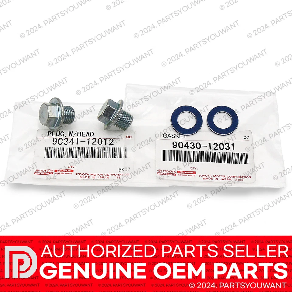 GENUINO Toyota Lexus OEM tapón de drenaje de aceite 90341-12012 + junta 90430-12031 [JUEGO DE 2] Foto 4 de 4