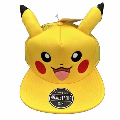 Pokemon Pikachu Face with Ears  Snapback Baseball Cap Adjustable One Size NWT