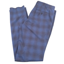 228 John Varvatos USA Street Blue Burgundy Wool Plaid Suit Pants Mens Size 38