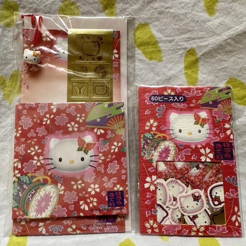 Sanrio 2000 Hello Kitty Butterfly Kimono Y2K Note Set & Sack Of Stickers NIP!