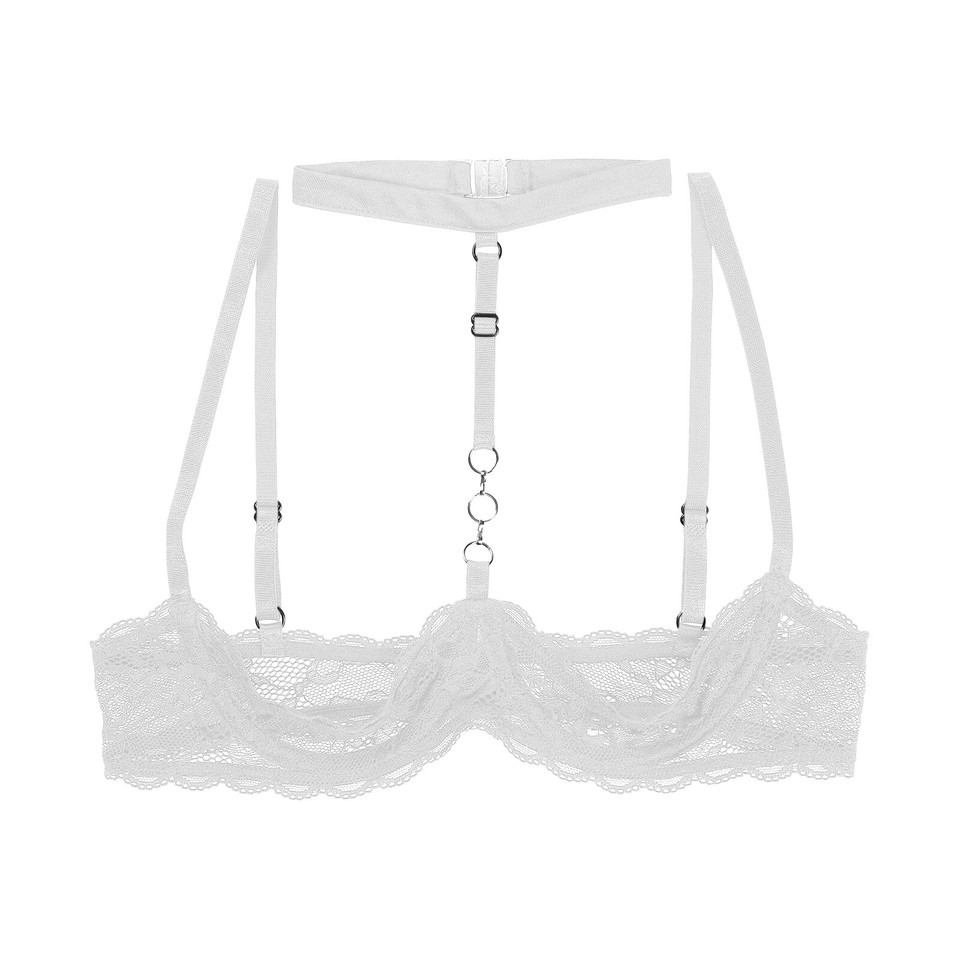 Women's Lace Sheer 1/4 Cup Bra Halter Unlined Underwire Open Cup Shelf ...