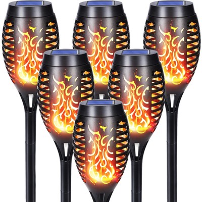 Energieeffiziente Solar-Gartenlichter im 6er-Pack mit 12 LEDs und Flammen-Effekt