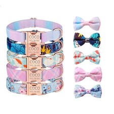 Personalized Dog Collar with Detachable Bow Tie Custom Name Phone Number