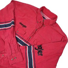Wrangler Western Shirt Mens XXL Red Long Sleeve Button Up Spellout Vintage