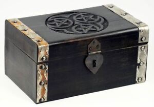NEW Raven and Pentagram Domed Wooden Chest 8" Handmade Wood Trinket Box