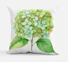 Green Hydrangea Throw Pillow  Cottagecore Decor  14"x14"  18"x18" Ships Free