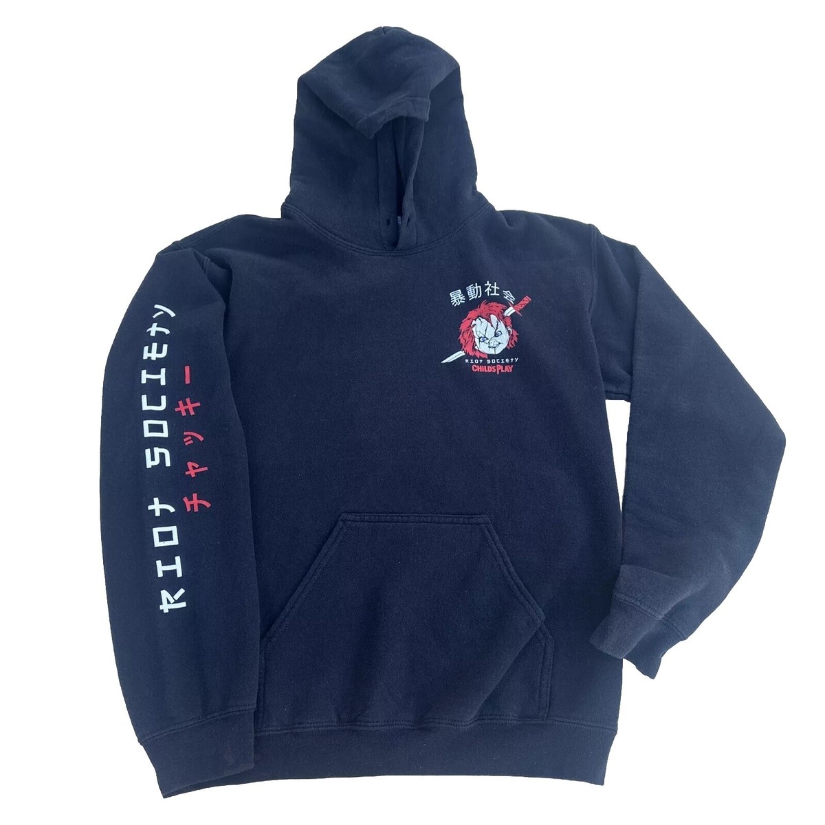 Riot Society Hoodie Mens XS (S) Black Pullover Child's Play Graphic Chucky  Japan