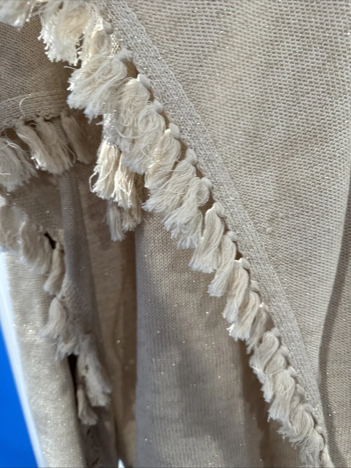 Женский свитер жилет Lilly Pulitzer Abbott бежевый хаки бахрома кисточки металлик L - Изображение 3 из 4