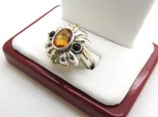 Gorgeous Golden Topaz  Black Onyx Sterling Silver  18k Ring Unique Size 6.5