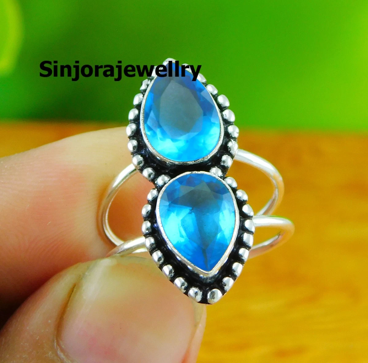 Gioiello Argento Taglia 6-10 Anello In Argento Stile Pavone Con Topazio Blu Londra - Pietra Naturale, Design Speciale, Taglie Disponibili 6-10 Anello Argento Topazio Blu - Foto 4