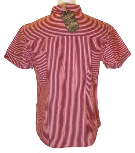 Nueva Camisa Auténtica Para Hombre Wrangler Manga Corta Rayas Grande Calce Ajustado Roja - Imagen 2 de 3