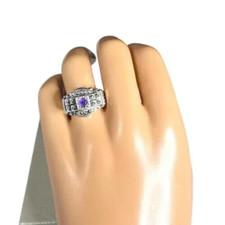 Vintage Sterling Silver Marcasite Women's Amethyst Ring Size 7