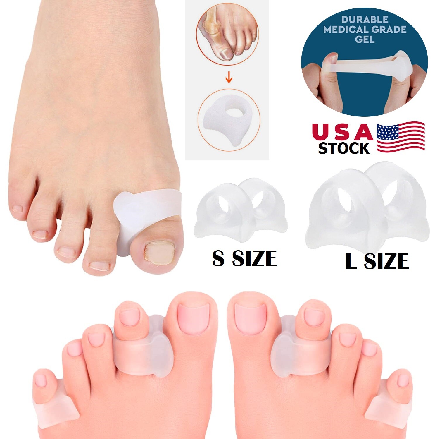 4 × Soft Silicone Gel Toe Separator Bunion Toes Spacer Orthotics Pain