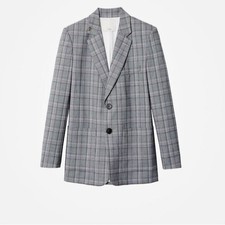 Tibi James Womens Oversized Menswear Check Long Blazer | 0
