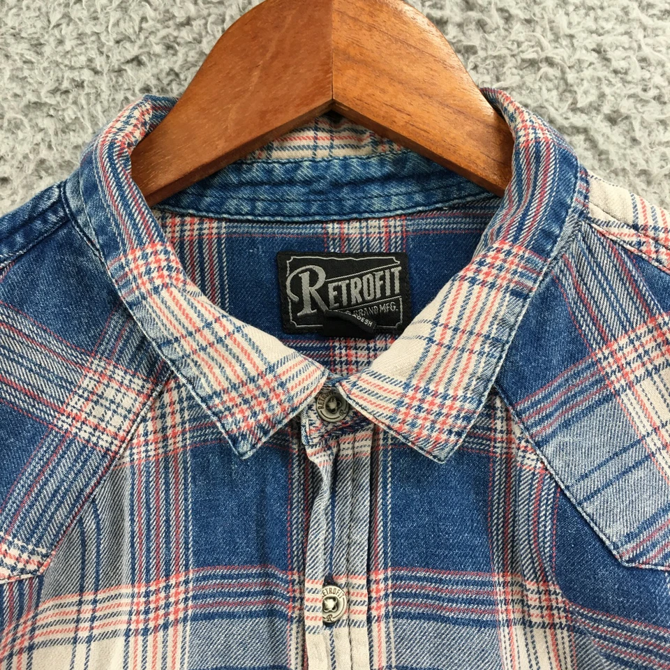 Camisa Retrofit Abotonada Para Hombre L Multicolor Algodón A Cuadros Manga Larga Cuello Foto 3 de 4