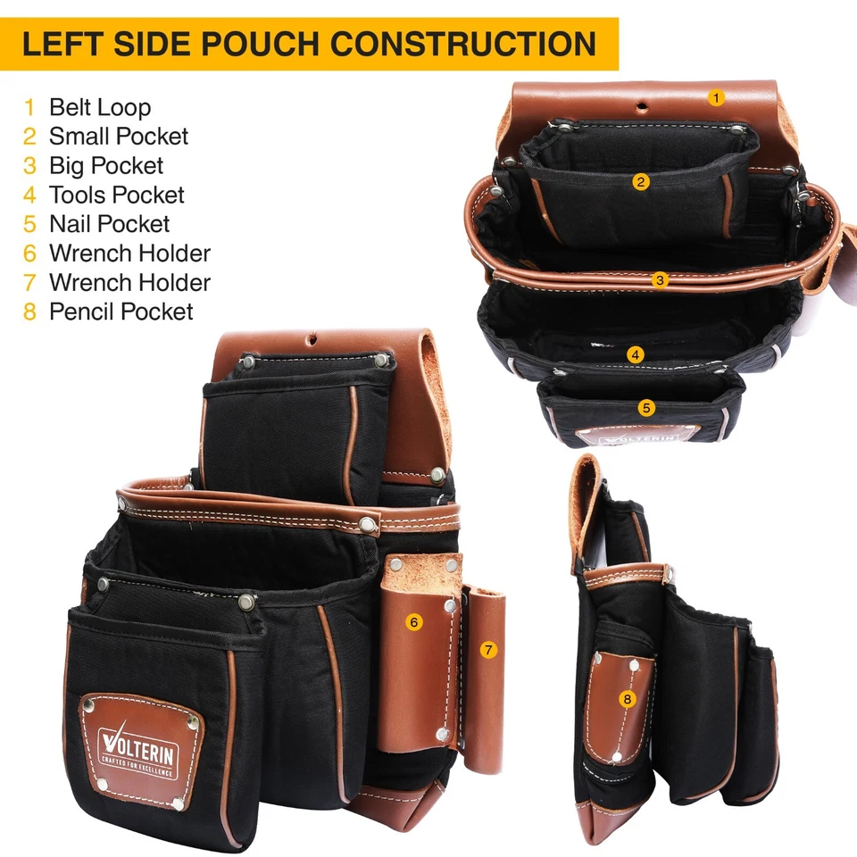 Leather And Nylon Tool Belts For Men Framer's Carpenter Electrician Leather Belt - Image 3 of 4