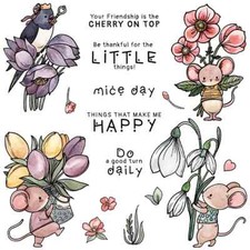 Spring Flowers Mouse Bird Mice Day Metal Cutting Dies Clear Stamps Card Craft