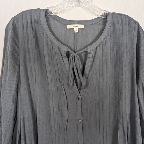 PURSUE long sleeve V Tie neck button front oversized comfortable Gray Tunic size - Picture 6 of 15