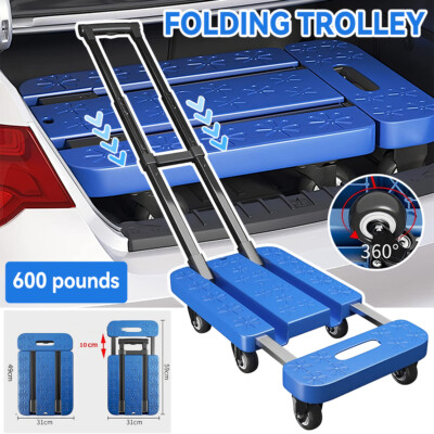 600 lbs Folding Cart Luggage Trolley carrying Hand Truck with Bungee Cord Blue