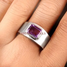 Natural Amethyst Gemstone with 925 Sterling Silver Ring for Men's 878
