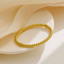 4mm Woman 18K Gold Plated Stainless Steel Beaded Bangle Bracelet Cuff Wristband