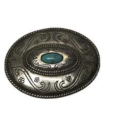 Vintage Oval Metal Stone Buckle Boho Silver Blue