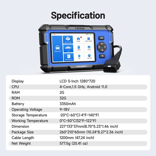 TOPDON ArtiDiag600S AD600S OBD2 Scanner Car ABS SRS Engine Diagnostic Scan Tool - Picture 16 of 19
