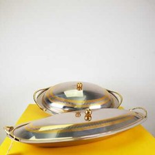 coppia di vassoi da portata con coperchio in acciaio inox elegant gold italy