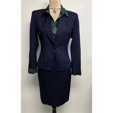 Vintage 1990s Skirt Suit Sz 2 Navy Blazer Career Wear Business Deadstock 250