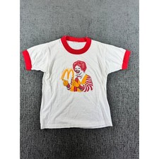 Vintage Ronald McDonald McDonalds Ringer T-Shirt Kids 10-12 White Red USA Made