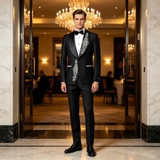 Rhinestone Men Suits Shawl Lapel Slim Fit Single Breasted Prom Wedding Dinner
