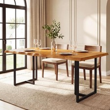 63" Solid Wood Dining Table for 4–6, Rectangular Kitchen Table with Live-Edge