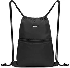 WANDF Drawstring Backpack String Bag Sackpack Cinch Water Resistant Black 