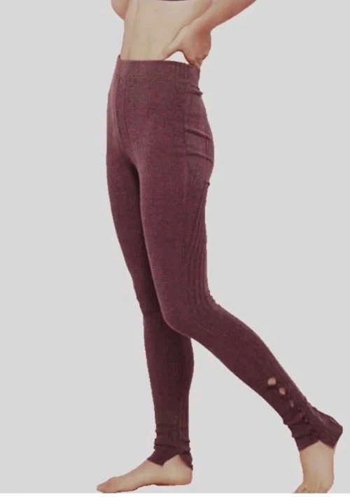 Leggings Free People íntimamente borgoña abotonados dobladillo alto bajo tejido acanalado XS Foto 3 de 4