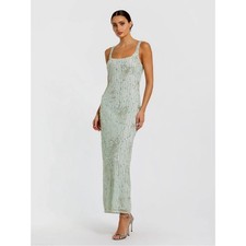 Mac Duggal 94129 Green Scoop Neck Embellished Dress With Bow Detail Size 6 NWT