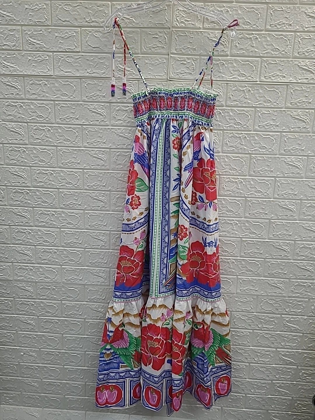 OFF WHITE Maxi abito smanicato nuovo Farm Rio fiori spiaggia bianco sporco taglia large