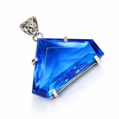 55+ Ct Deep Blue Topaz Color Glass German Silver Fancy Shape Gemstone