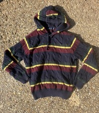Polo Ralph Lauren Cable Knit Striped Hoodie Sweater Mens L Multicolor Cotton