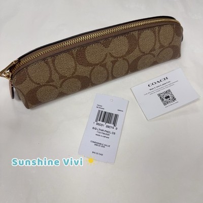 NWT Coach Pencil Case Cosmetic Signature Canvas C6333 Khaki | eBay