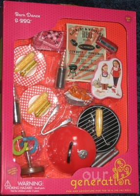 Our Generation Barn Dance & BBQ Playset Grill Ribs Horseshoes For 18'' Dolls AG
