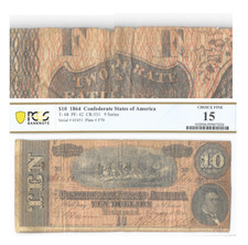T-68 $10 Confederate 1864 PF-42 Rare Plate State II "F-E" Letter Error PCGS F 15