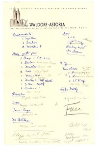 1950s Waldorf-Astoria New York Handwritten Holiday Gift List and Shopping Notes