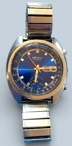 Vintage Seiko Automatic Chronograph Blue Dial Men's Watch 6139-6001 #3