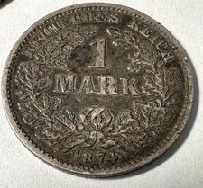 1874 F GERMAN REICH Silver Coin 1 Mark, XF++ Historical Vtg Europe. NICE!