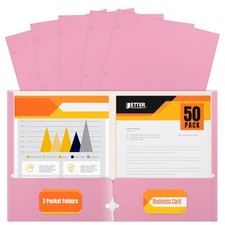 Pocket Portfolio Folders, 50-Pack, Pink, Letter Size Folders, 50 Pieces, Pink