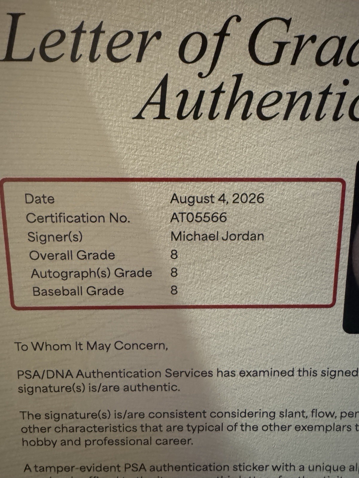 Michael Jordan Signed Baseball PSA COA Auto 8 Baseball 8 From UDA 1990s view 3