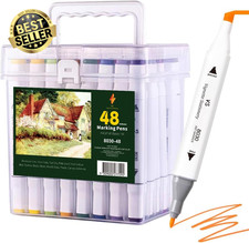 Dual Tip Alcohol Markers 48 Colours – Dual Nib (Fine & Broad) Professional Alcoh