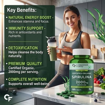 CF 100% Organic Spirulina Tablets 2000mg Per Serving - 180 Tablets BOOSTS ENERGY