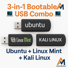 Lot of 3 Bootable USB Drives   Ubuntu, Linux Mint  Kali Linux  FREE SHIPPING
