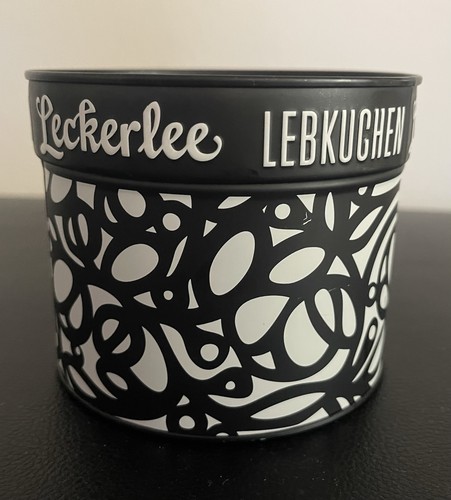 Art Deco Mod Abstract Peony German Lebkuchen Cookie Tin Black White Canister